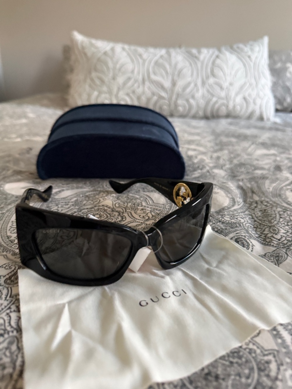 Gucci Black Sunglasses with Gold Logo Accent